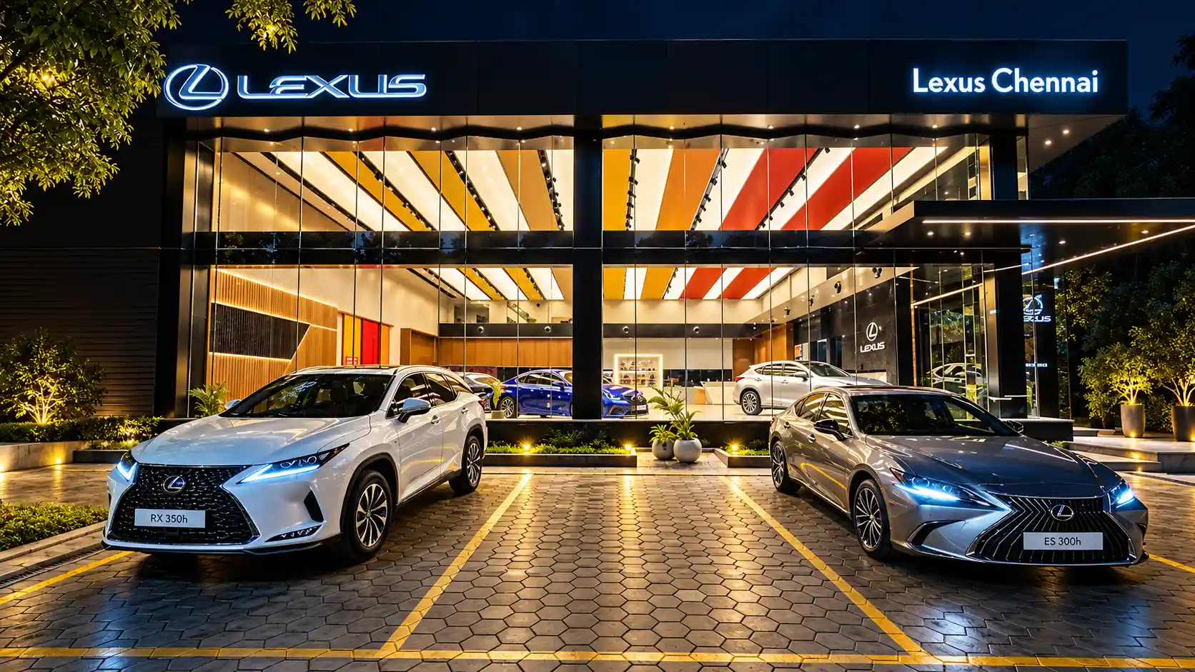 Lexus Chennai dealership at night